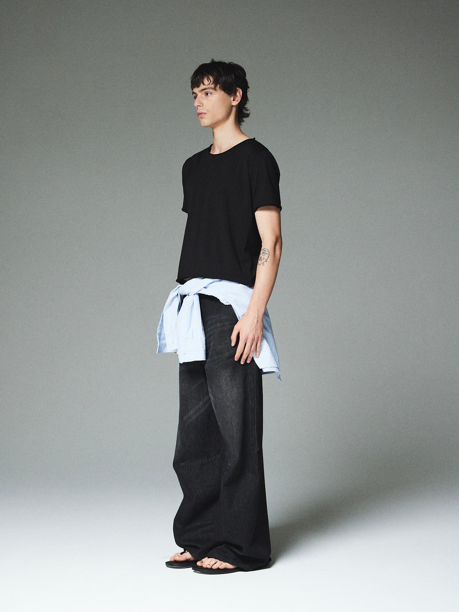 【CS】loose split cut denim pants