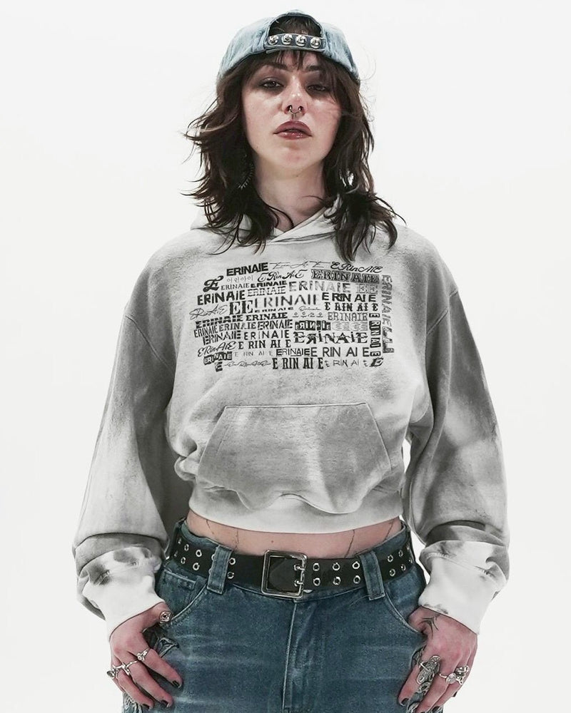 【E RIN AI E】MULTIVERSE RUST CROP HOODIE