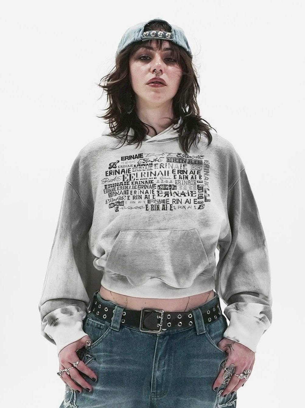 【E RIN AI E】MULTIVERSE RUST CROP HOODIE