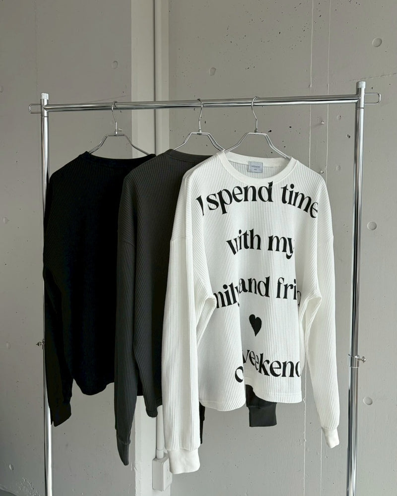 【LUV CODE】lettering waffle long sleeve tee
