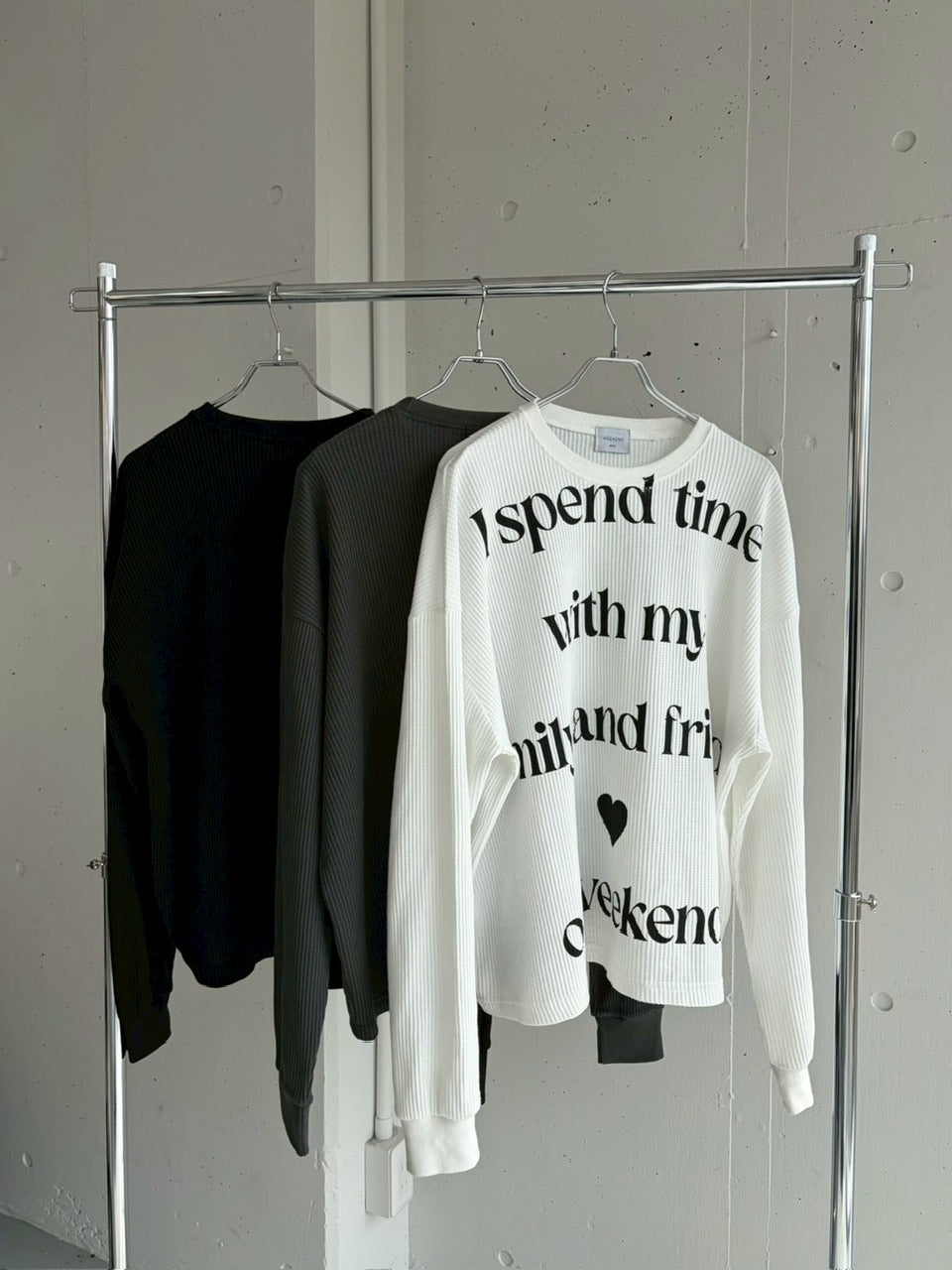 【LUV CODE】lettering waffle long sleeve tee