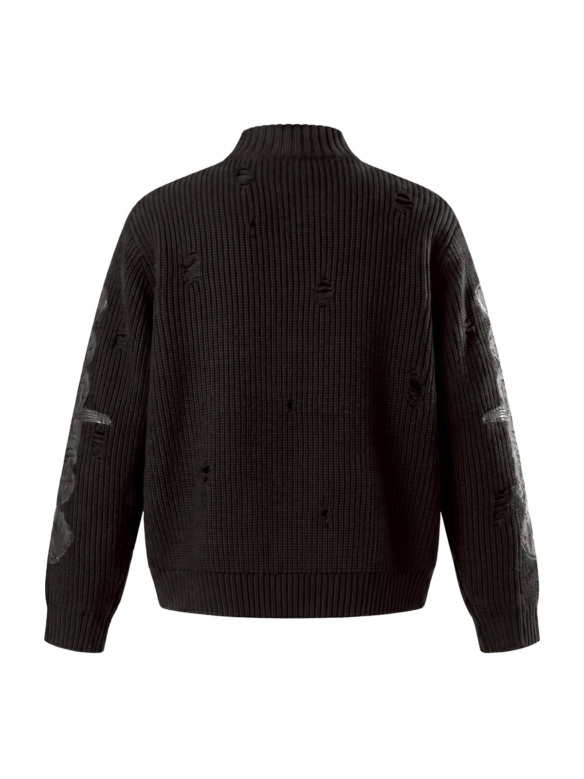 【The Boy Has No Patience】LEATHER PATCH DESTROYED ZIP SWEATER