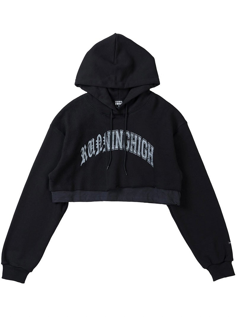【running high】ARCH LOGO LAYERED CROP HOODIE