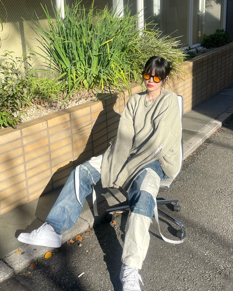受注制【Never mind the XU】damage knit (2color)