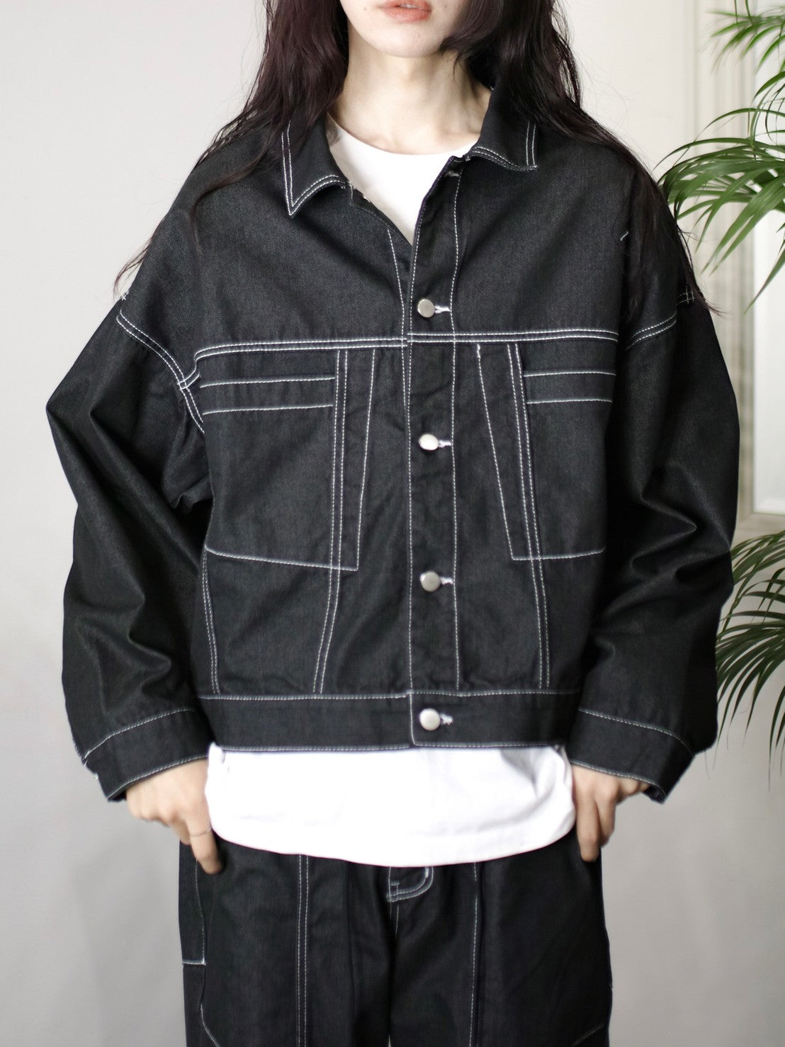 受注制【Chikashitsu +】set up stitch denim jacket
