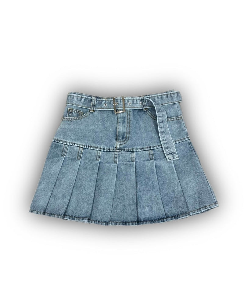 【Never mind the XU】belt pleats denim skirt (2color)