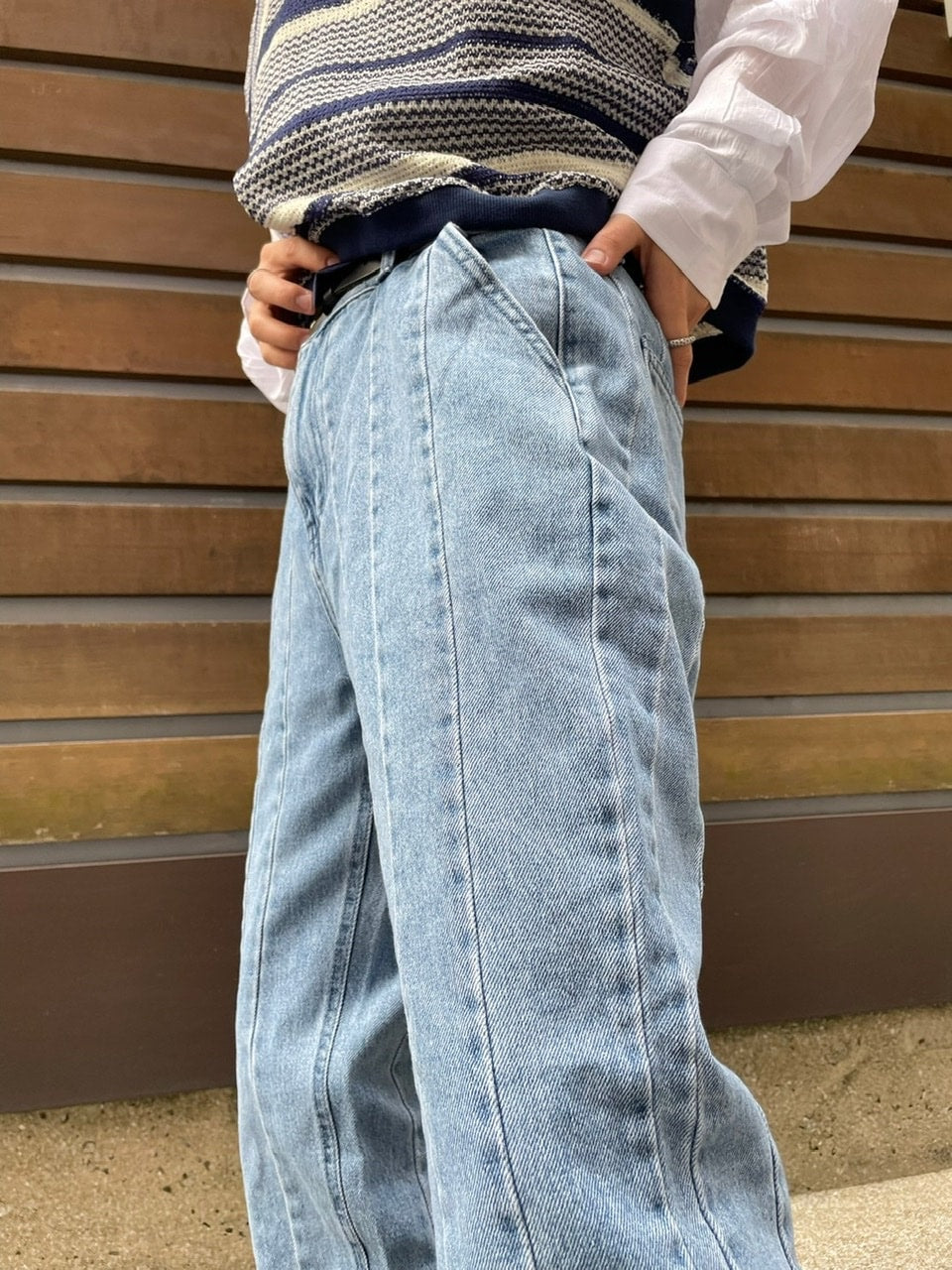 受注制【Chikashitsu +】stitch design denim pants (2color)