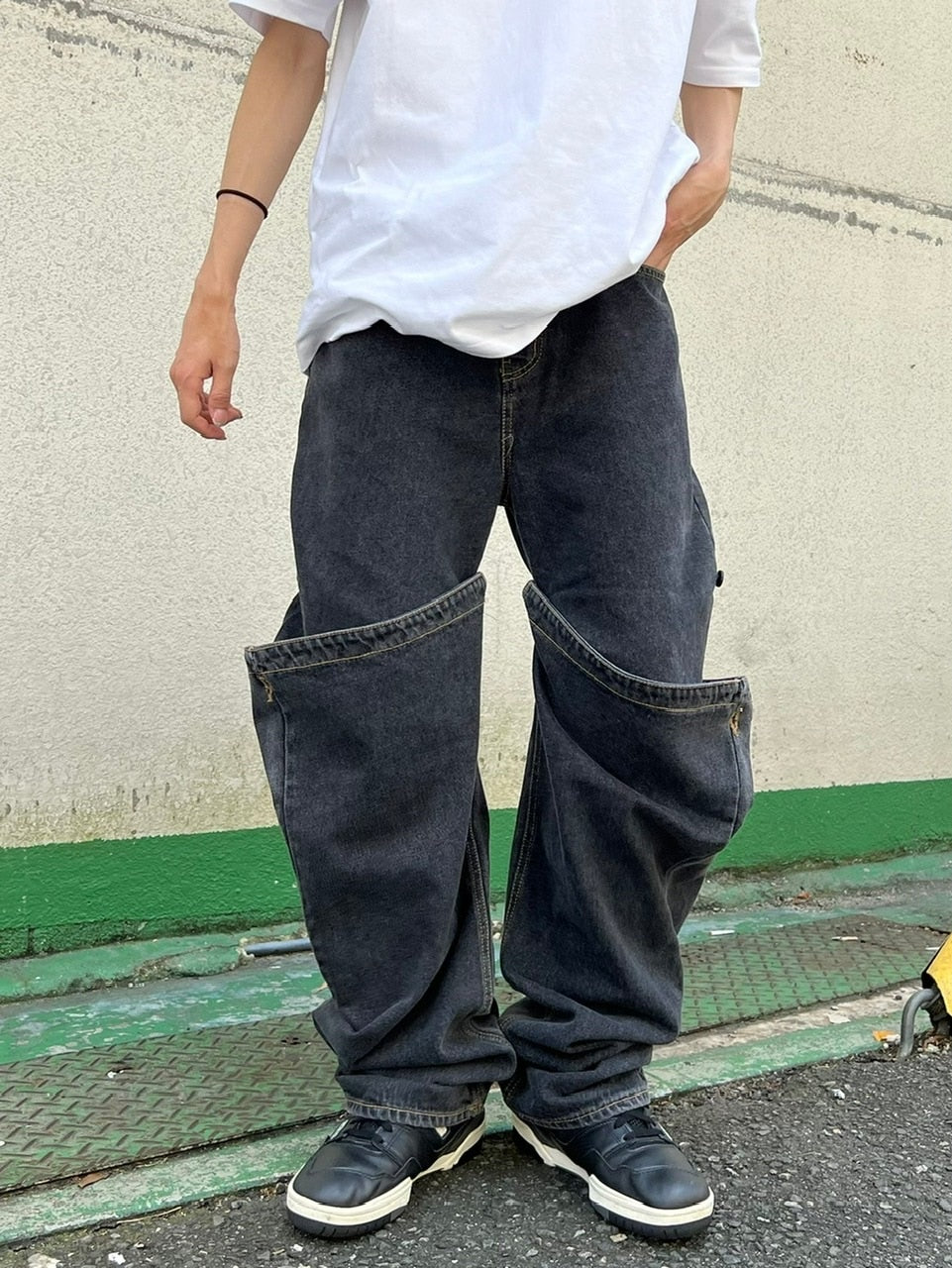 受注制【Chikashitsu +】docking 2way denim pants