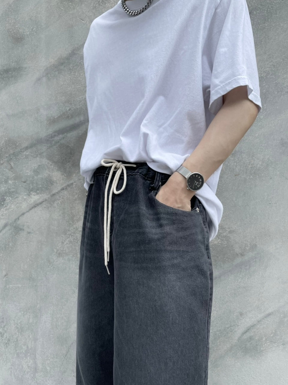 受注制【Chikashitsu +】rope wide denim pants (3color)