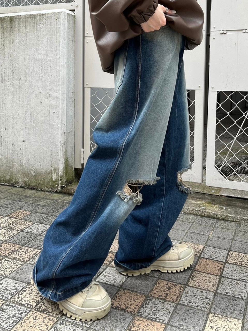 受注制【Chikashitsu +】vintage wash damage denim pants (2color)