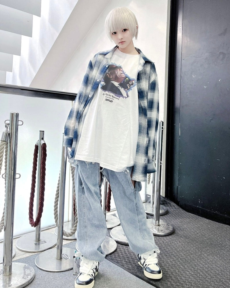 受注制【Never mind the XU】chiffon check shirt (2color) / 【ネバーマインドザエックスユー】シフォンチェック長袖シャツ
