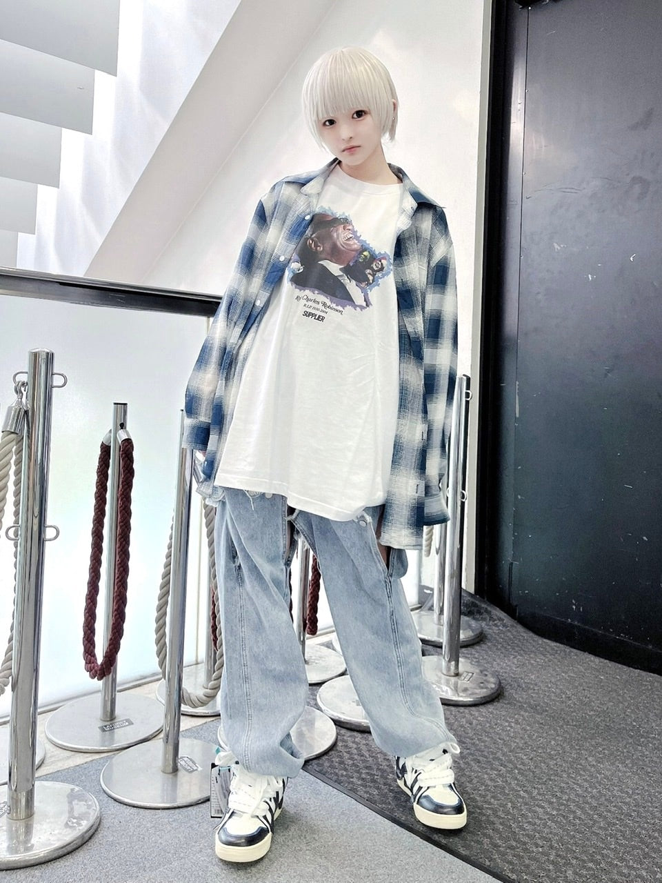 受注制【Never mind the XU】chiffon check shirt (2color) / 【ネバーマインドザエックスユー】シフォンチェック長袖シャツ