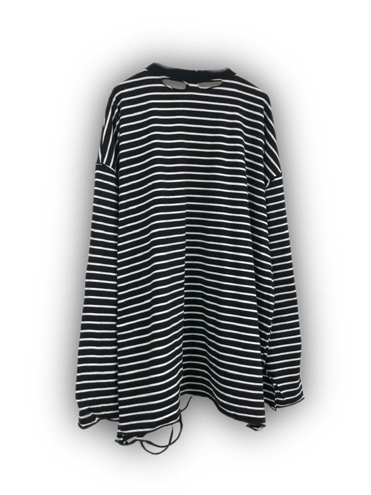 受注制【Never mind the XU】stripe damage long sleeve tee / 【ネバーマインドザエックスユー】ストライプダメージ長袖Ｔシャツ