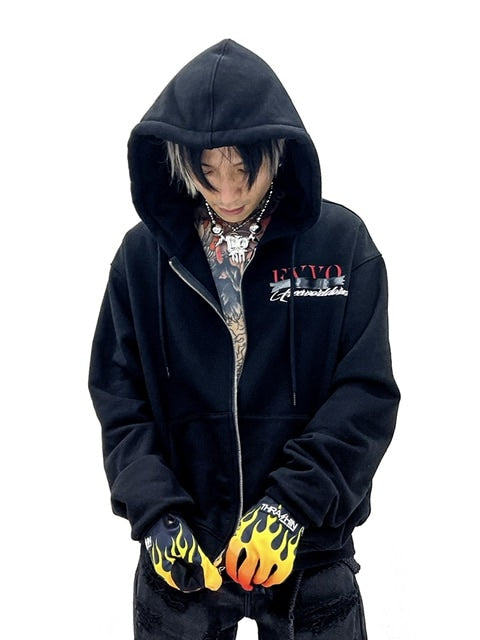 【F.V.V.O】BLACK TAP PRINTED ZIP HOODIES