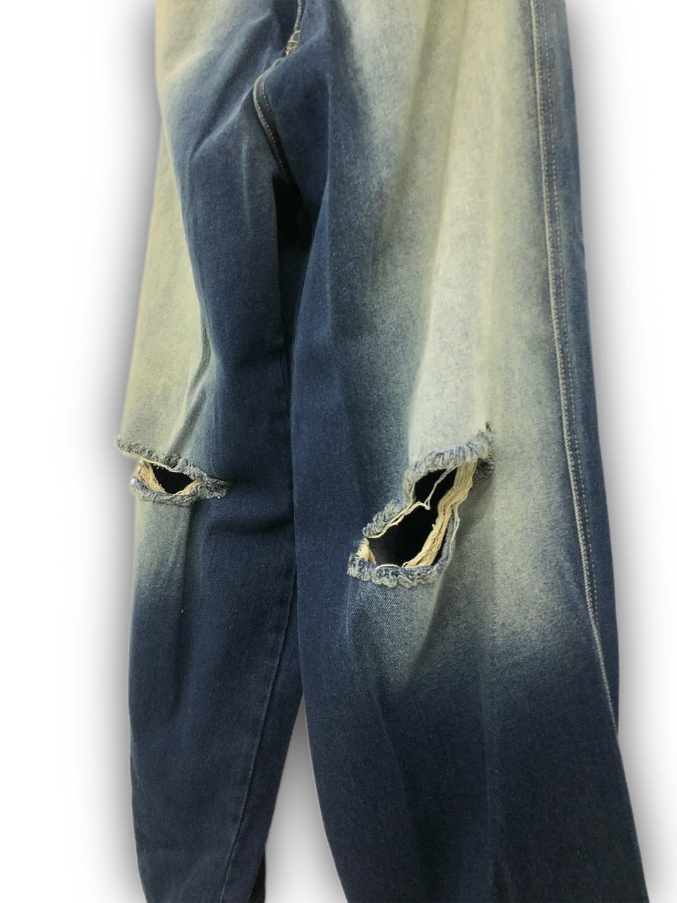 受注制【Never mind the XU】vintage wash damage denim pants (2color)