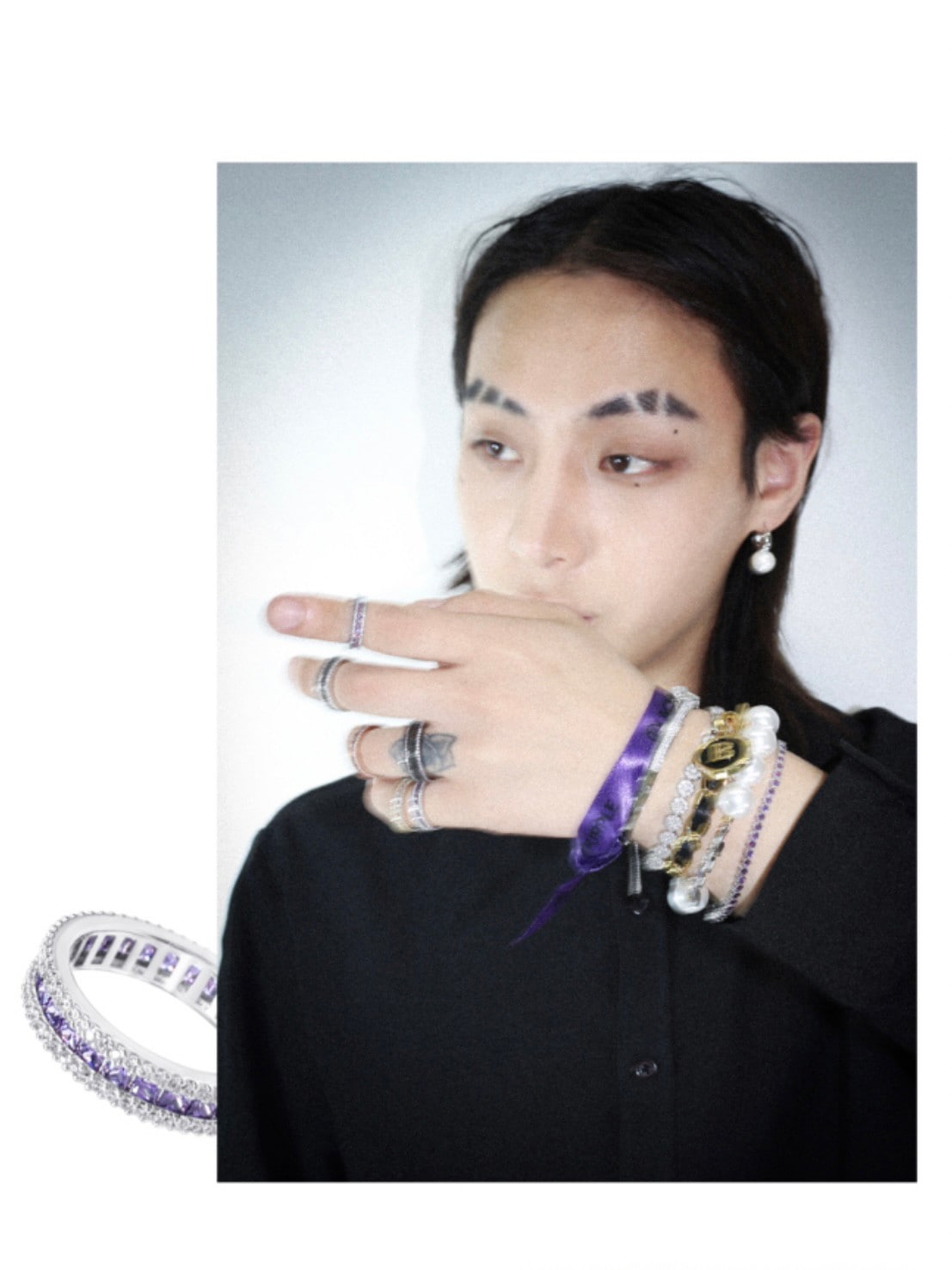 【BLACK PURPLE】AAA DIA CRYSTAL 3-LINE RING (MINI)