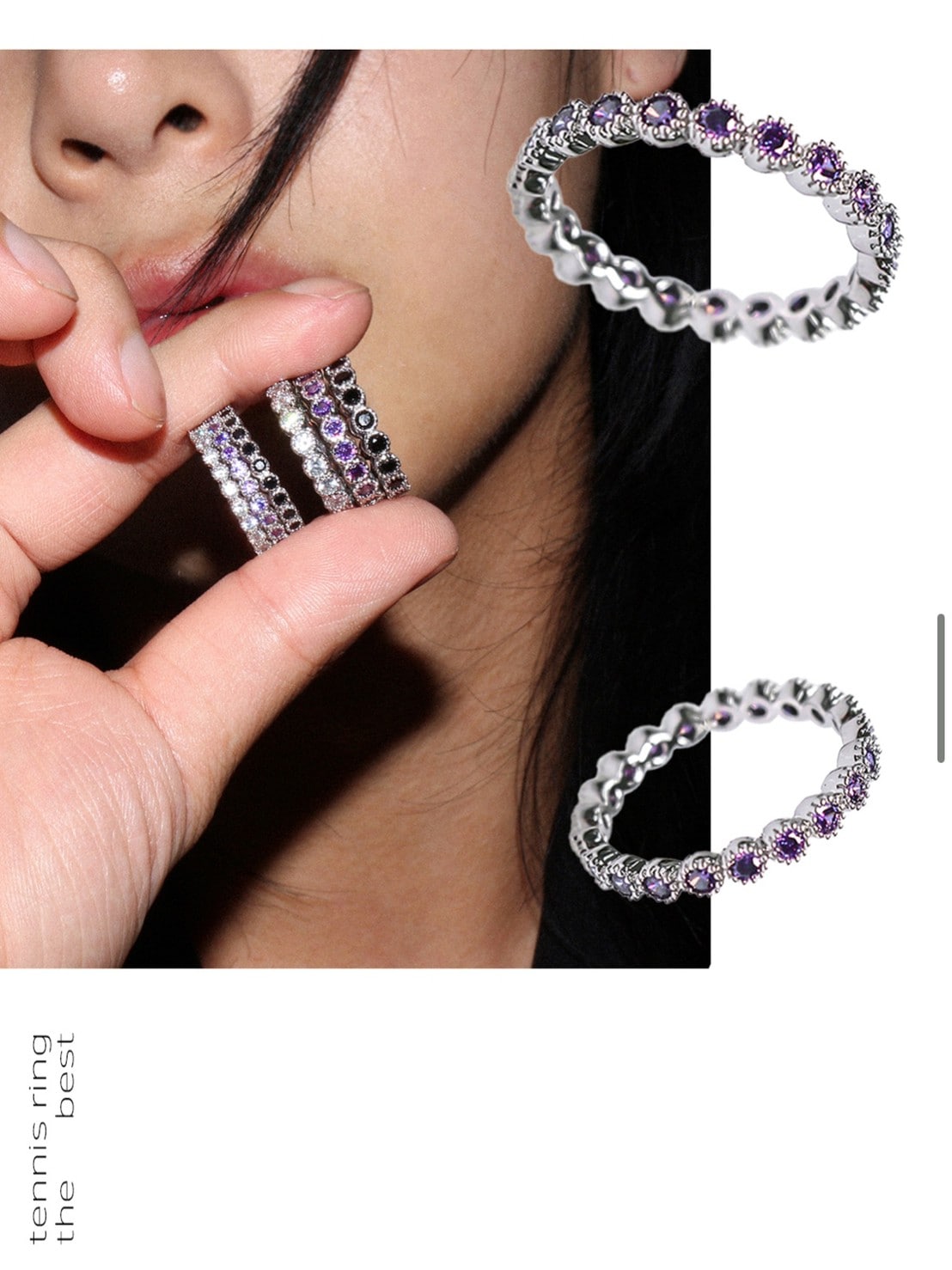 【BLACK PURPLE】TENNIS CHAIN CUBIC RING S