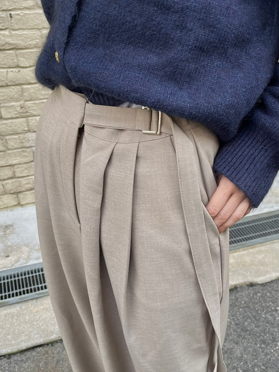 【Chikashitsu +】waist belt tuck slacks (3color)