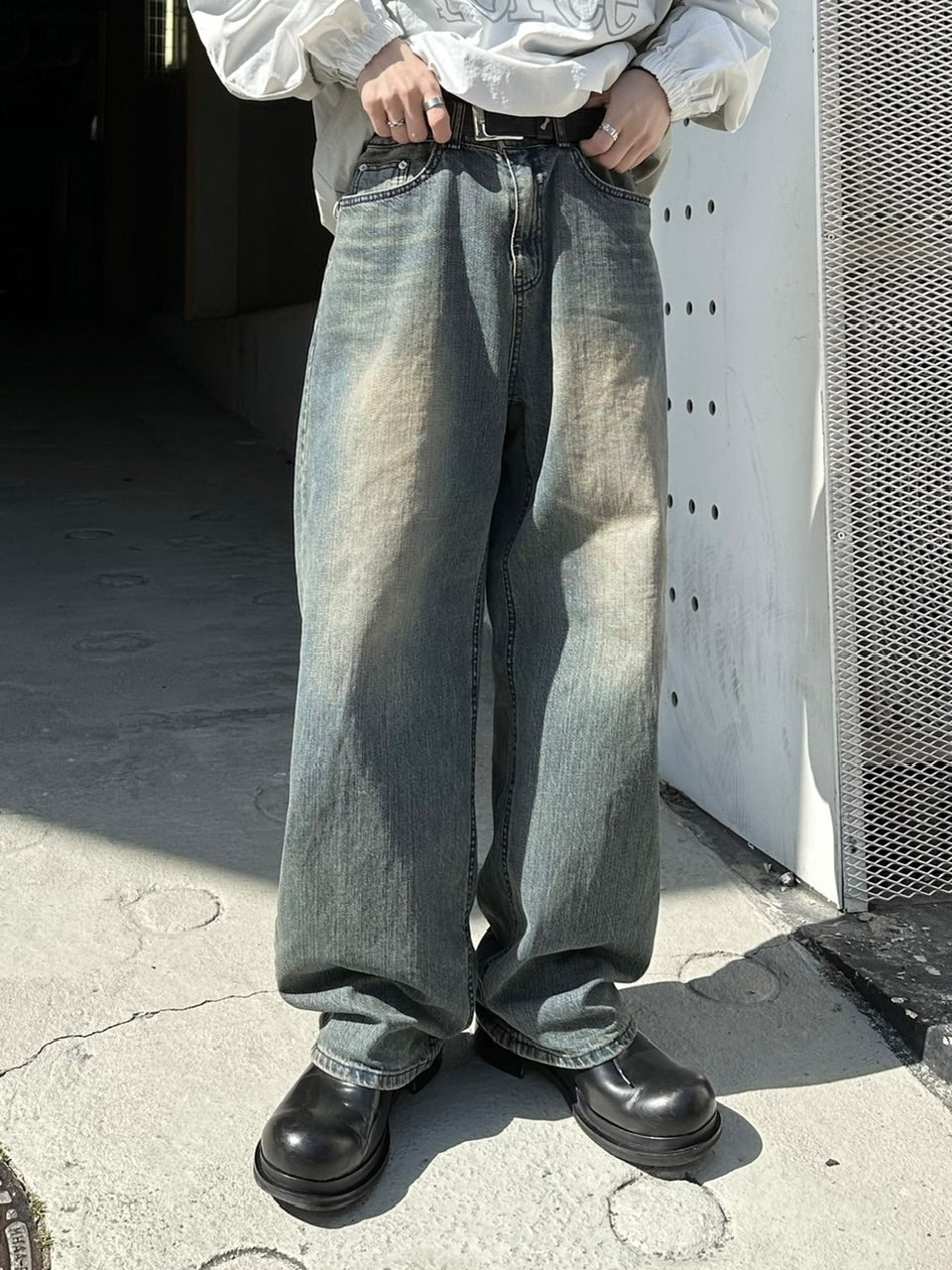 受注制【Chikashitsu +】vintage wash semi wide denim pants / 【チカシツプラス】ヴィンテージウォッシュセミワイドデニムパンツ