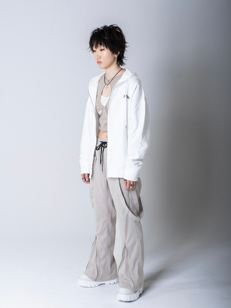 【Bizarre Maiden】strap zipper flared pants (2color)