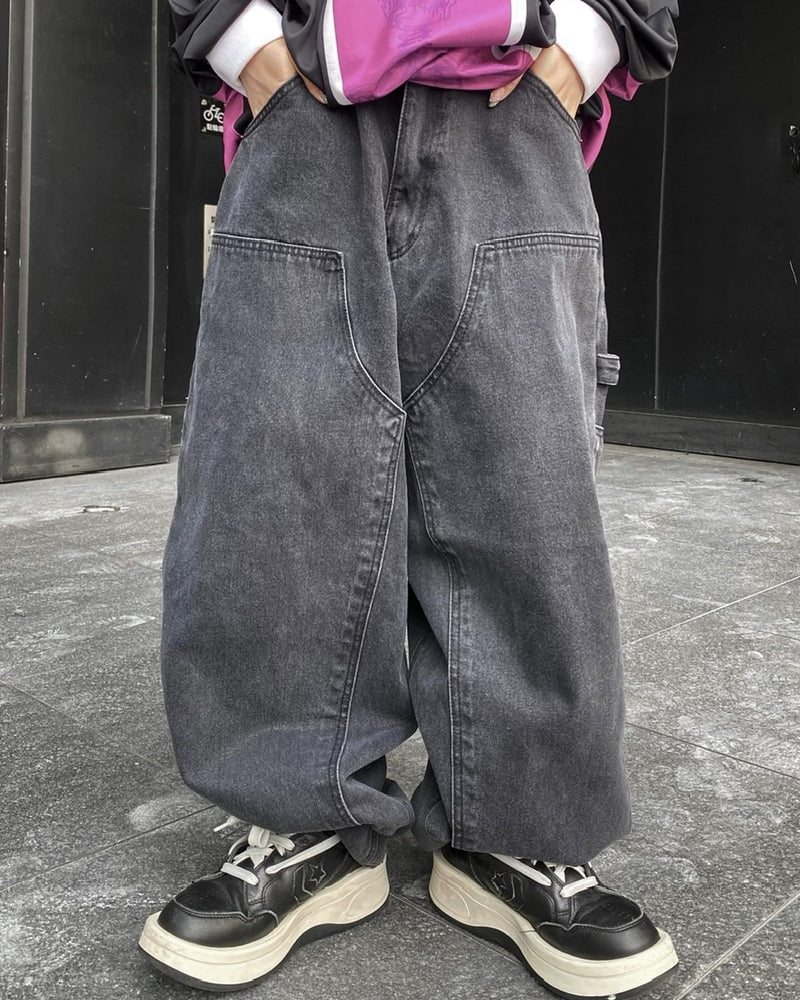 受注制【Never mind the XU】painter denim wide pants (2color)