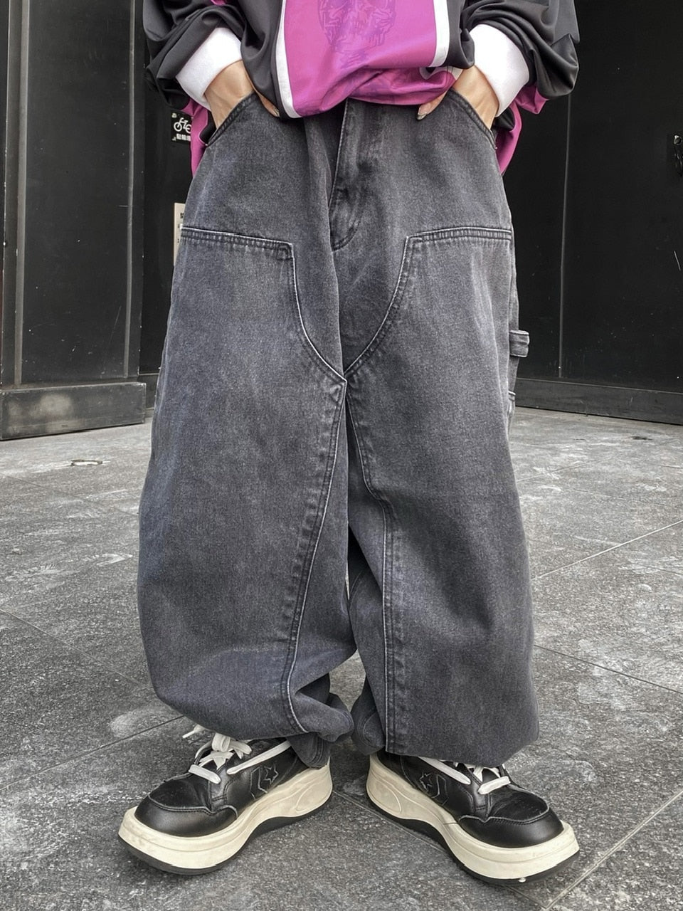 受注制【Never mind the XU】painter denim wide pants (2color)
