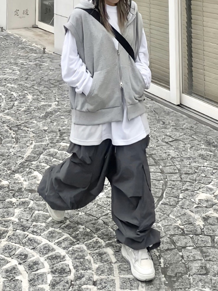 受注制【Never mind the XU】sleeveless zip hoodie (2color)