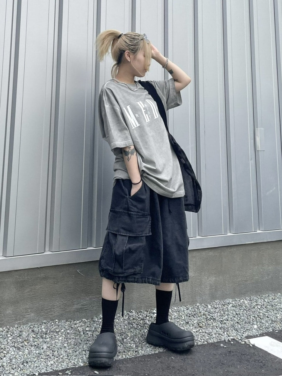 受注制【Never mind the XU】denim wide half pants (2color) / 【ネバーマインドザエックスユー】デニムワイドハーフパンツ