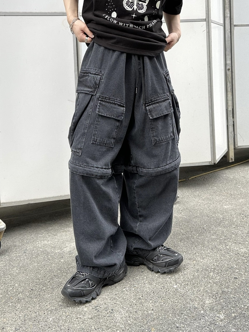受注制【Chikashitsu +】2way heavy pocket denim cargo pants (2color)