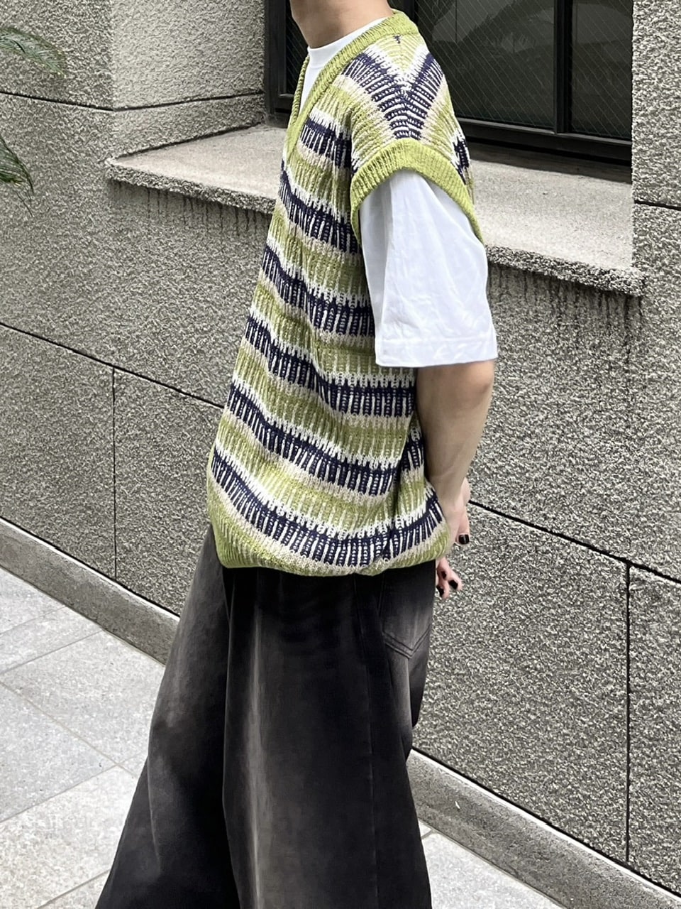 受注制【youll】multi color border knit vest (2color)