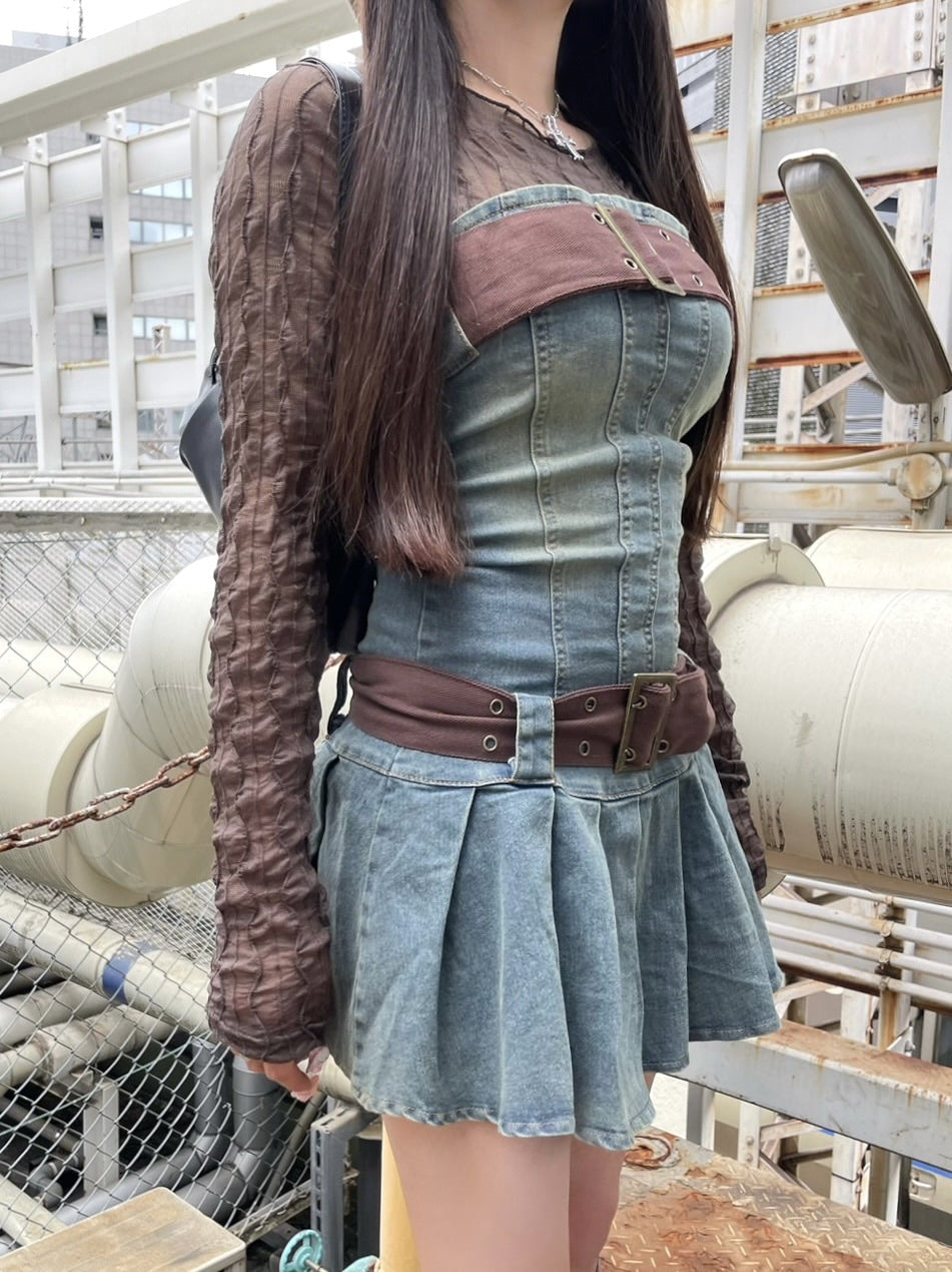 【Never mind the XU】2 belt denim one piece