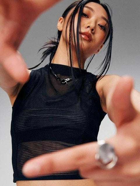 【runningHIGH】KNIT MESH SLEEVELESS TOP