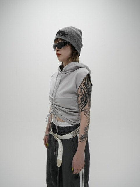 受注制【Never mind the XU】shirring cropped hoodie (2color)