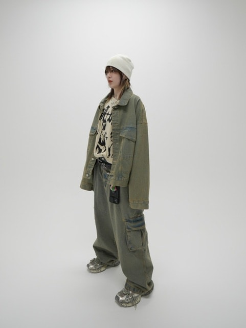 受注制【Never mind the XU】set up washed denim jacket (2color)