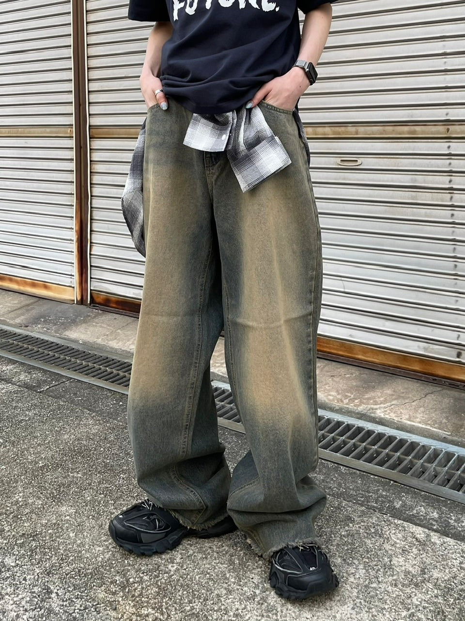 受注制【Chikashitsu +】vintage faded wash denim pants
