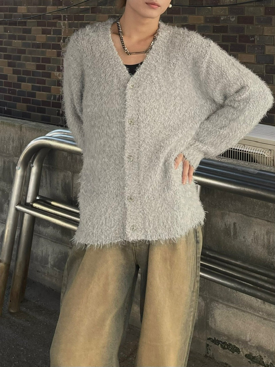 ifsixwasnine CARDI-2H/LS　異素材 ニットカーディガン IFSIXWASNINE / WILDHORSE 異素材切り替えカーディガン 0 グレーx