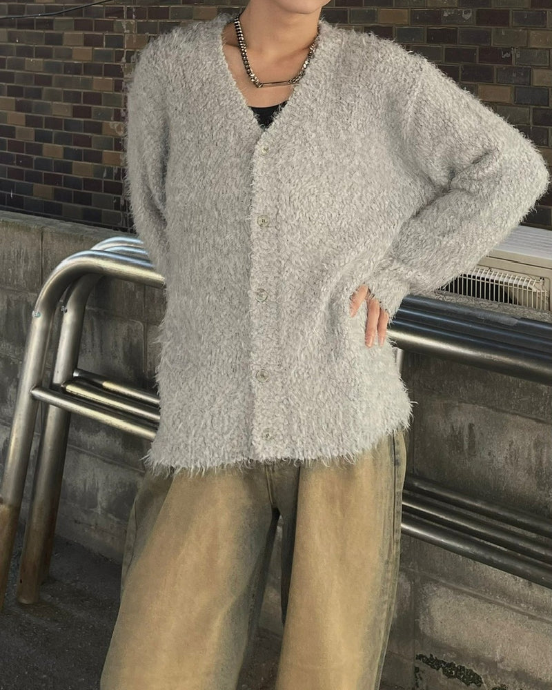 受注制【Chikashitsu +】bookle hairly cardigan (3color) / 【チカシツプラス】バックルヘアリー長袖カーディガン