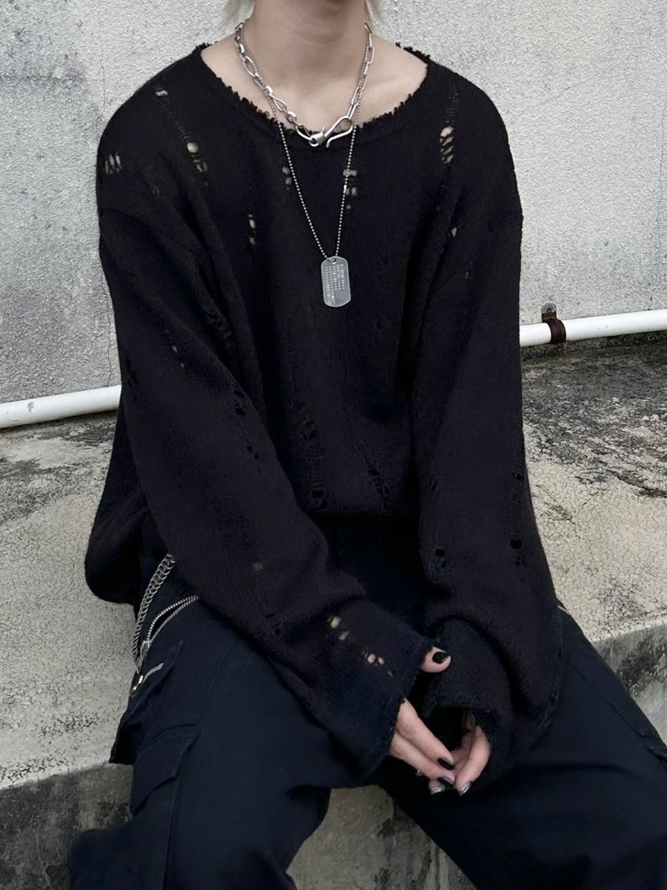 大阪店WEB限定受注制【Chikashitsu +】damage mohair knit (3color)