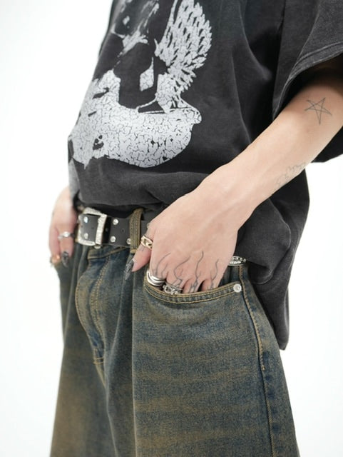 受注制【Never mind the XU】setup denim pants (2color)