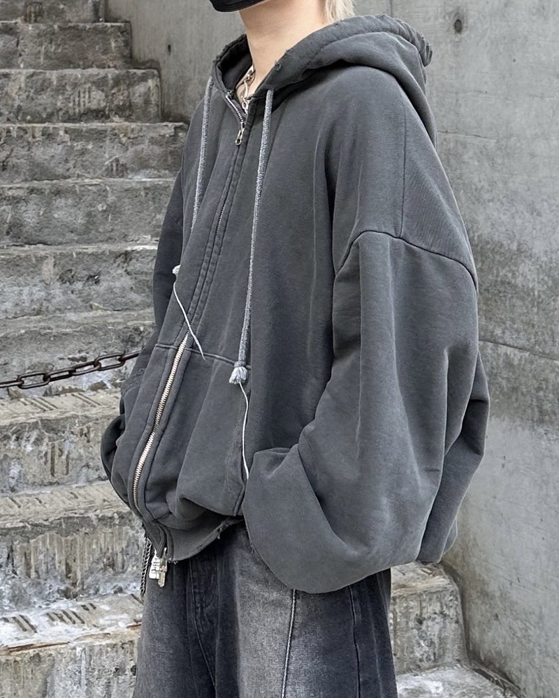 大阪店WEB限定受注制【Chikashitsu +】damage zip up hoodie (3color) / 【チカシツプラス】ダメージ長袖ジップアップパーカー
