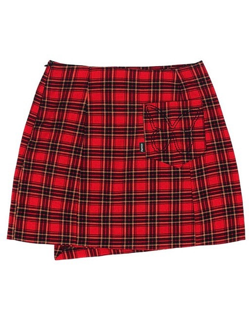 【FANCY CLUB】CHECK BUCKLE WRAP SKIRT / 【ファンシークラブ】チェックバックルラップミニスカート