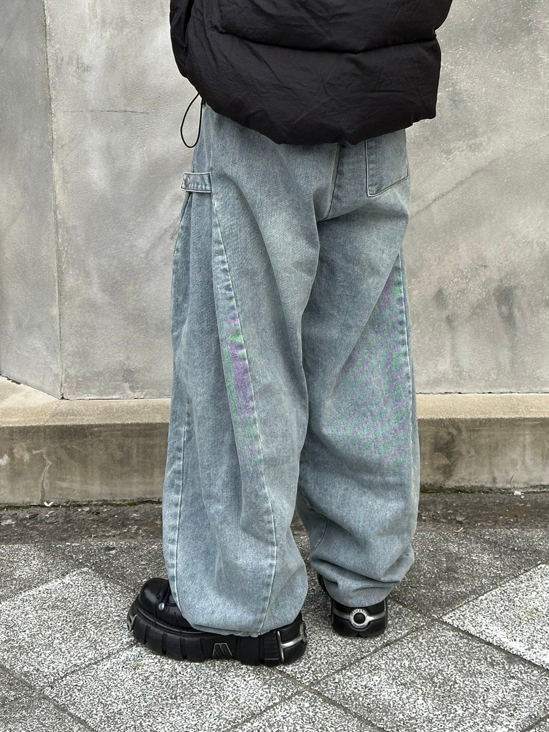 受注制【Chikashitsu +】side snap balloon denim pants (2color)