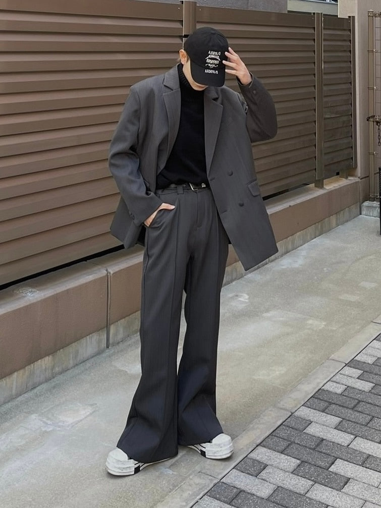 【Chikashitsu +】set up center press flare slacks (2color)