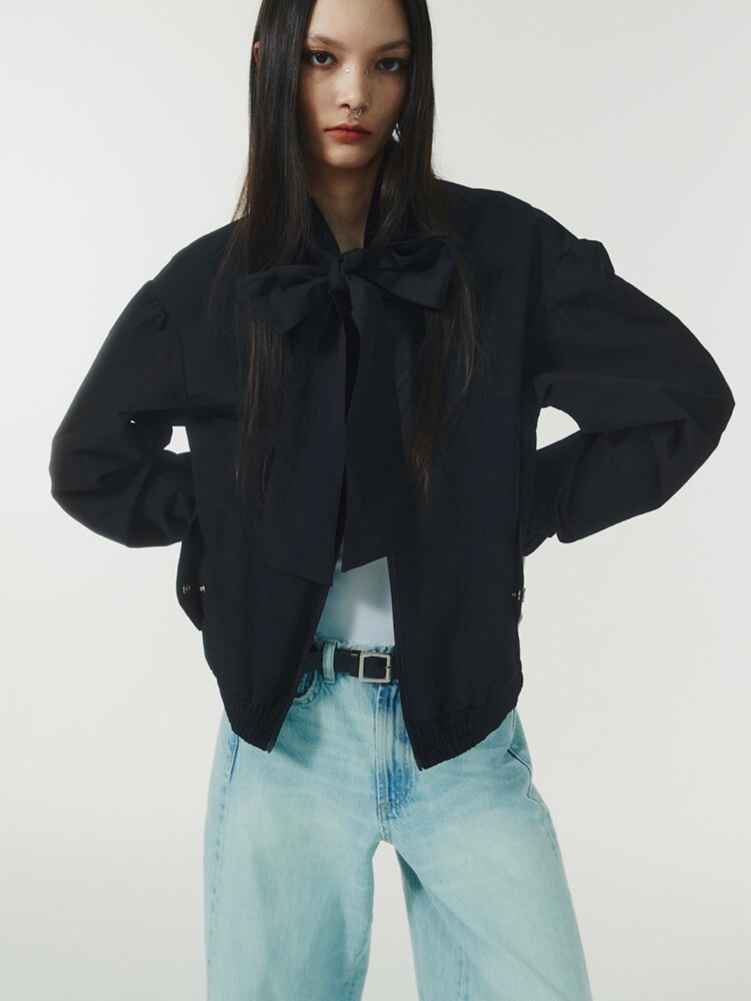 【NOT KNOWING】Ribbon Tie Blouson