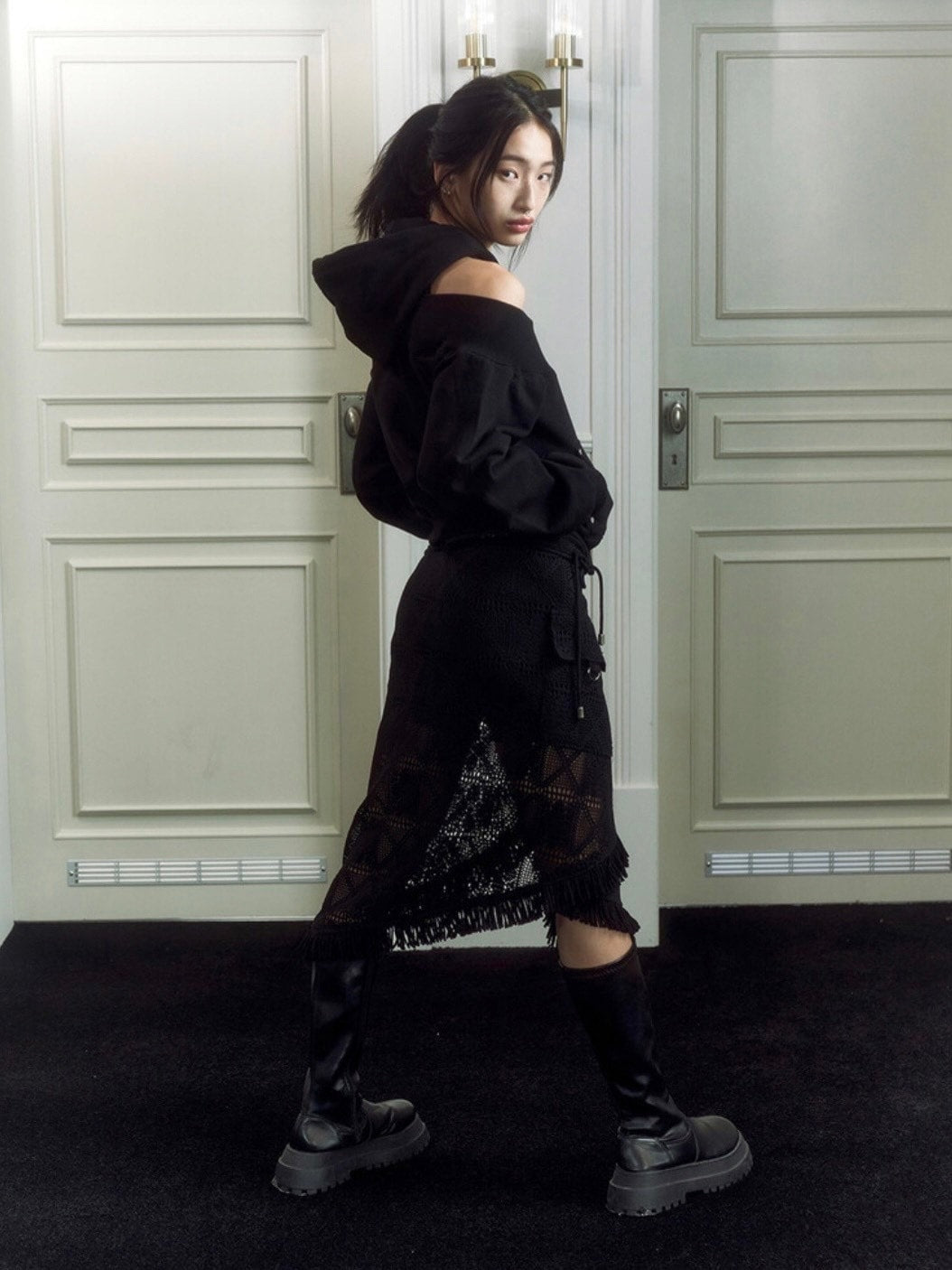 【NOT KNOWING】Open Shoulder Zip Up Hoodie / 【ノットノーイング】オープンショルダージップアップパーカー