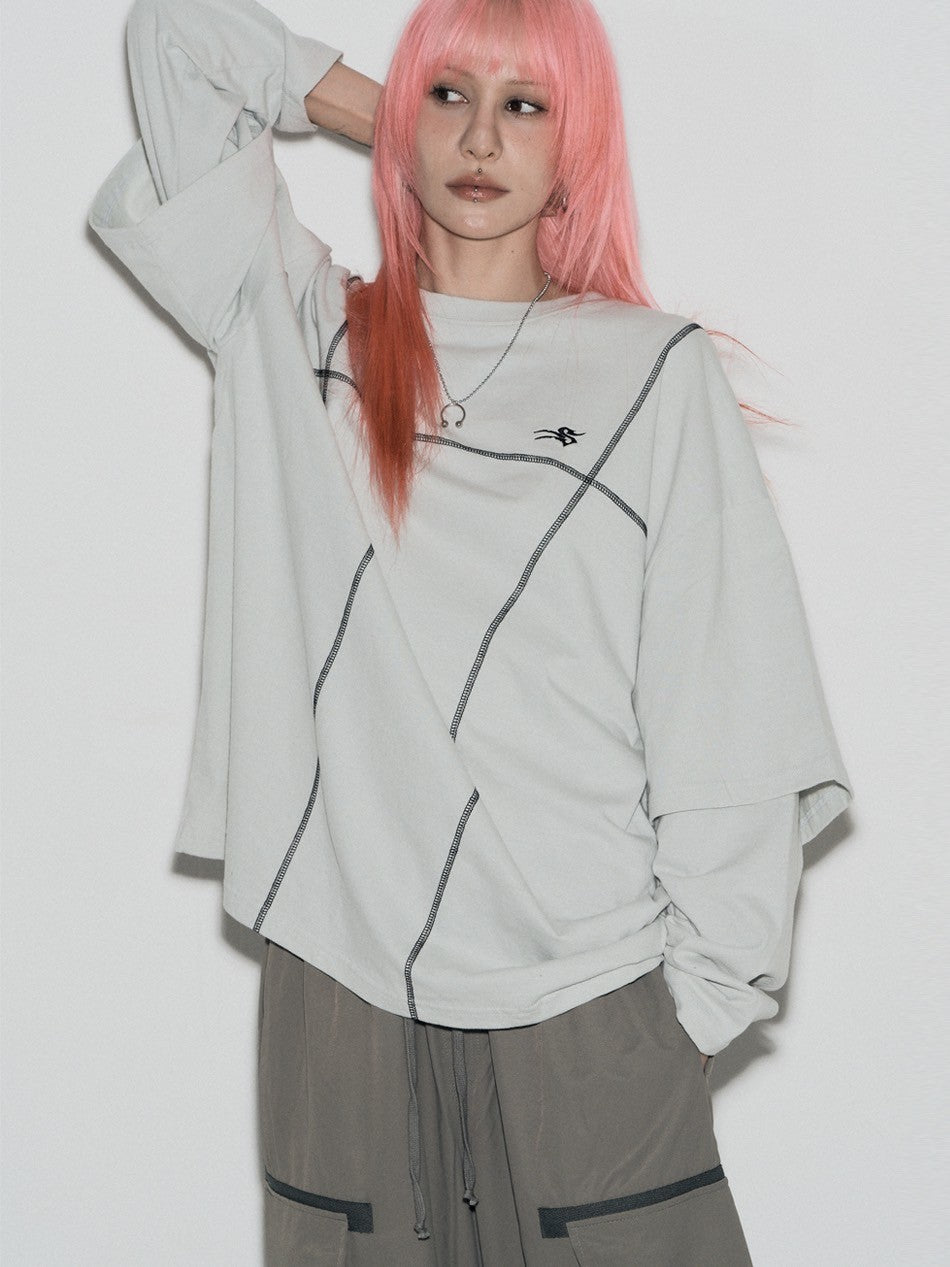【SETUP‐EXE】LAYERD SLEEVE STITCH T-SHIRT
