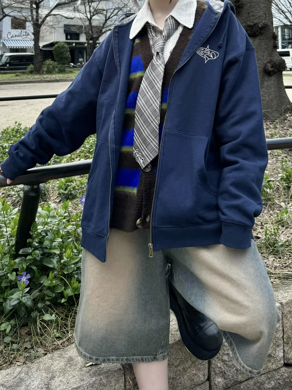 受注制【Never mind the XU】vintage wash denim half pants