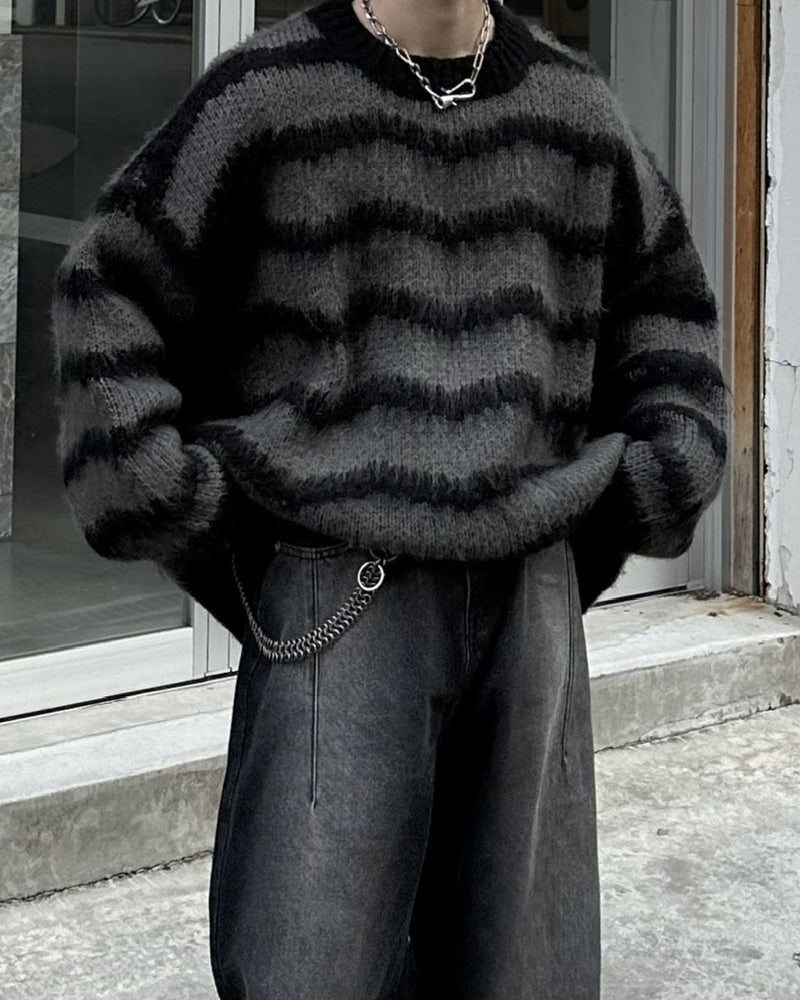 大阪店WEB限定受注制【Chikashitsu +】oversized wave border knit