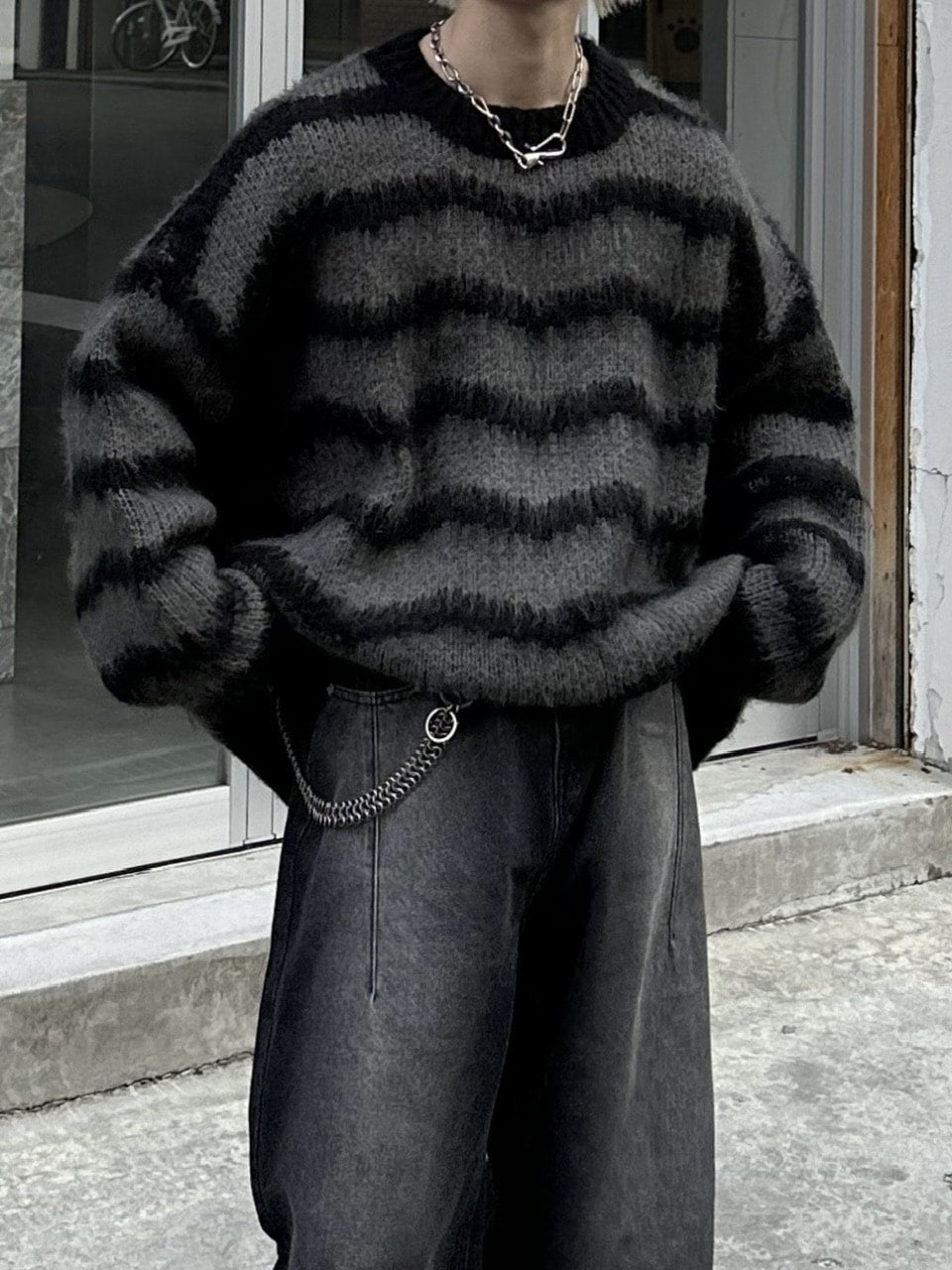 大阪店WEB限定受注制【Chikashitsu +】oversized wave border knit