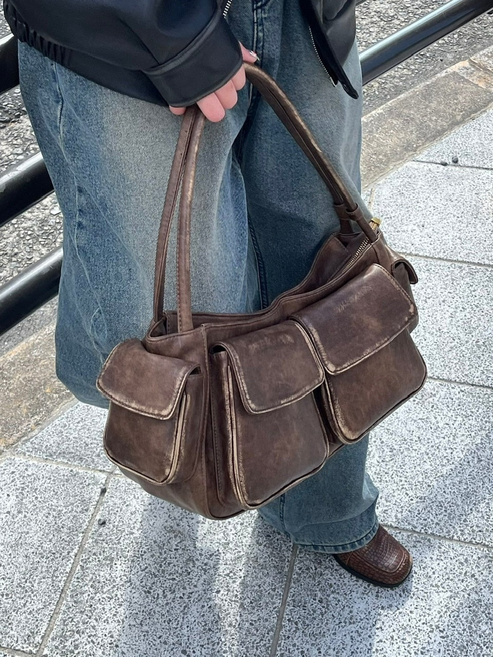 【Chikashitsu +】vintage leather hand bag (2color)